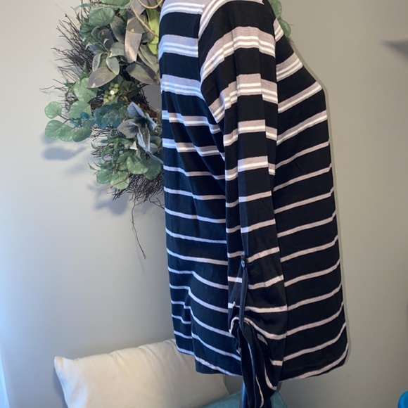 Kate Parks Petite long sleeve casual tee gathered sleeves stripes black PM NWT - Picture 3 of 12